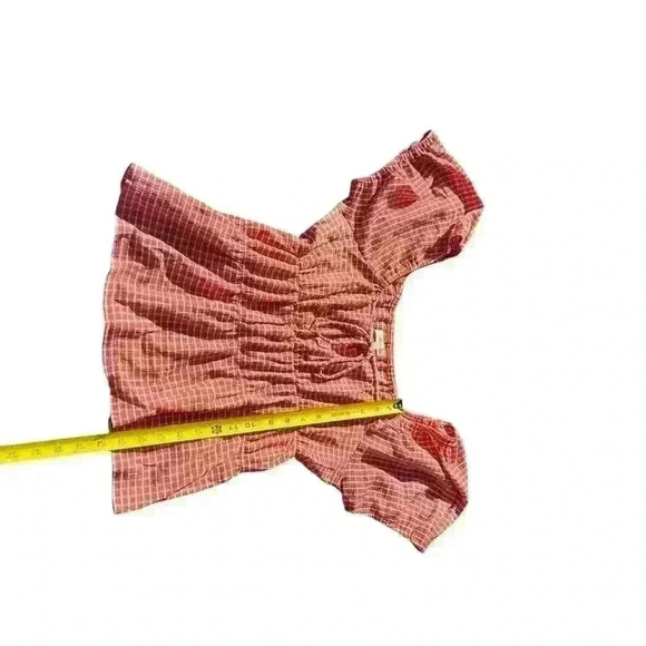 Madewell Omaha Orange White Peplum Gingham Check Blouse Short Sleeves X-Large - Picture 5 of 5